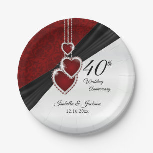 40th Ruby Wedding Anniversary Paper Plate