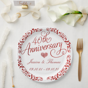40th Ruby Wedding Anniversary Paper Plate