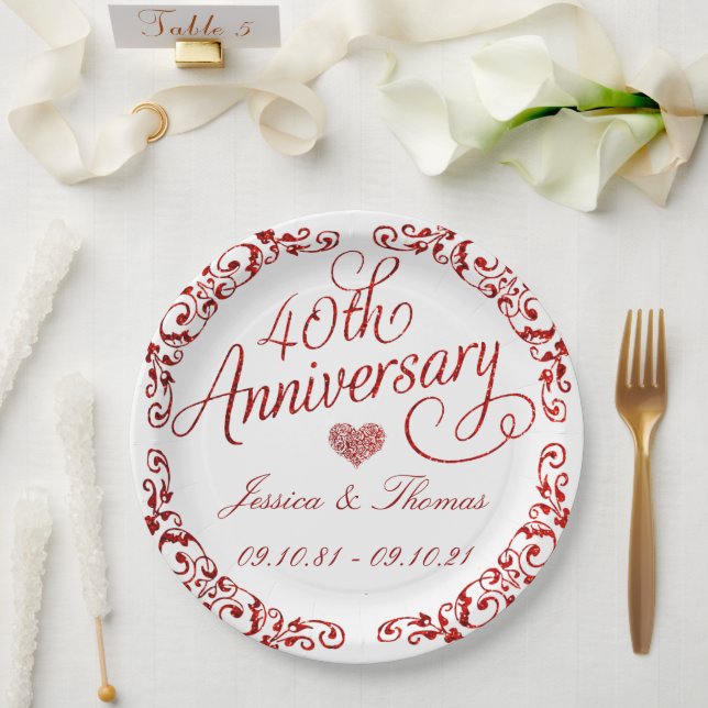 40th Ruby Wedding Anniversary Paper Plate (Wedding)