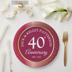 40th Ruby Wedding Anniversary Party Tableware Paper Plate