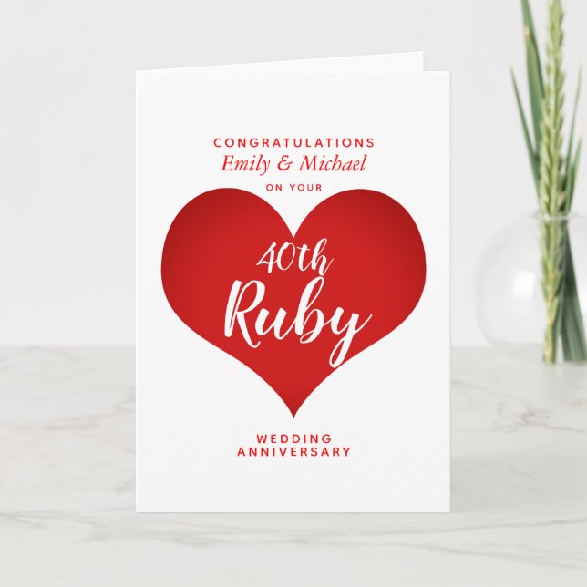 40th RUBY Wedding Anniversary personalized Card (Front)