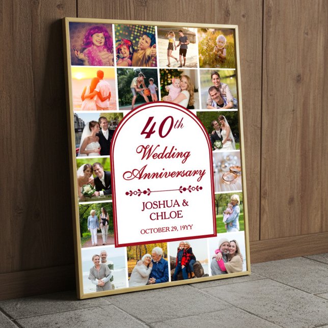 40th Ruby Wedding Anniversary Photo Gallery Poster (40th wedding anniversary photo collage poster - order printed or digital download (by Darling & May))
