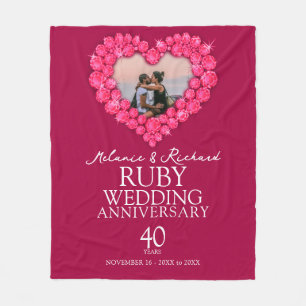 40th Ruby Wedding Anniversary photo heart Fleece Blanket