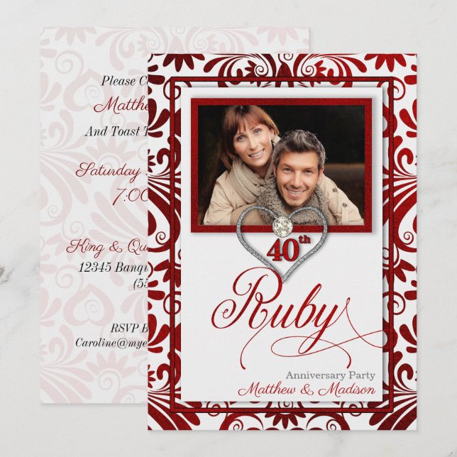 40th Ruby Wedding Anniversary Photo Invitation (Front/Back)