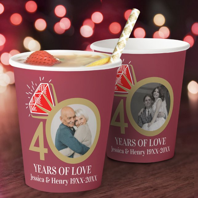 40th ruby wedding anniversary photo now and then paper cups (Creator Uploaded)