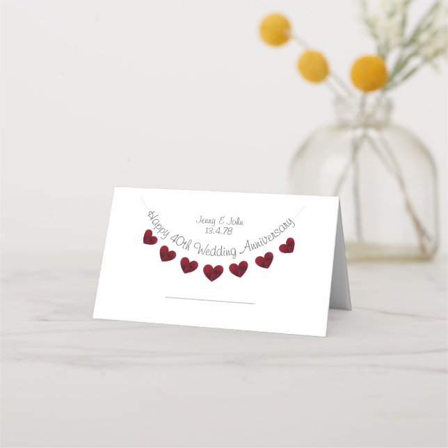 40th Ruby Wedding Anniversary place cards (Front)