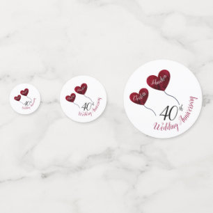 40th Ruby wedding anniversary red heart balloons Confetti