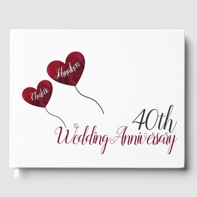 40th Ruby wedding anniversary red heart balloons Guest Book (Front)
