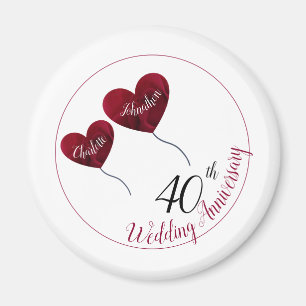40th Ruby wedding anniversary red heart balloons Magnet