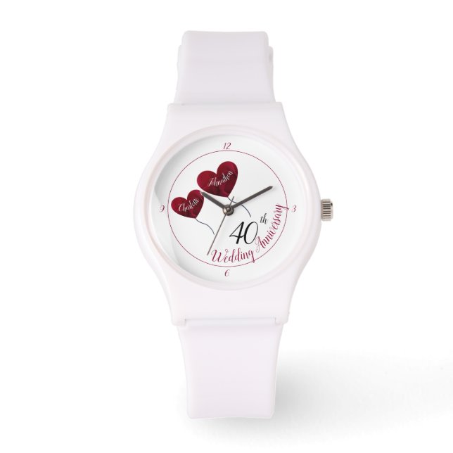 40th Ruby wedding anniversary red heart balloons Watch (Front)