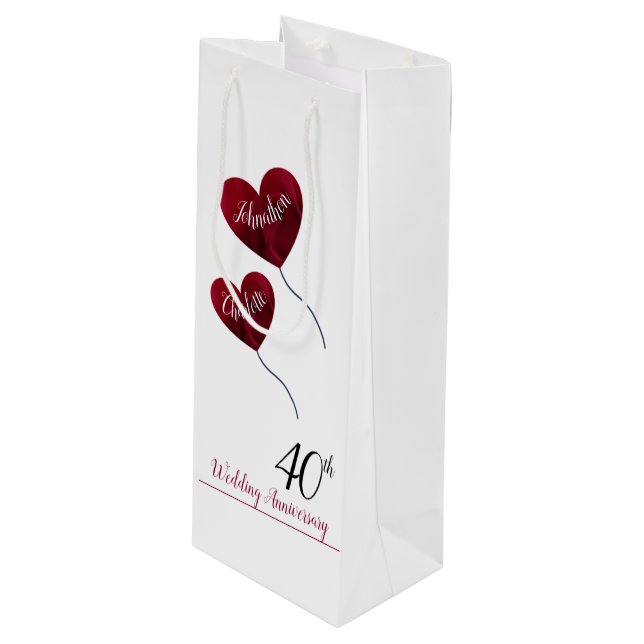 40th Ruby wedding anniversary red heart balloons Wine Gift Bag (Front Angled)