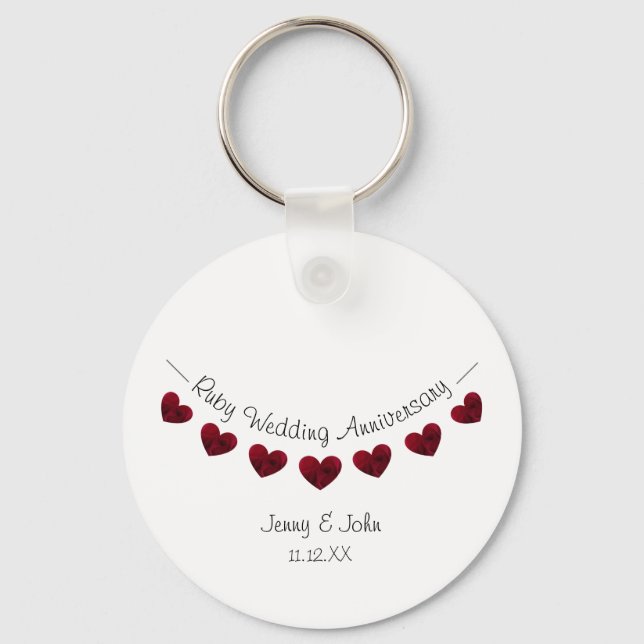40th Ruby Wedding Anniversary red heart bunting Keychain (Front)