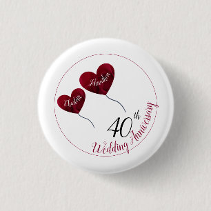 40th Ruby wedding anniversary red heart Magnet 1 Inch Round Button