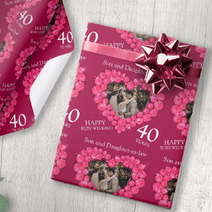 40th Ruby Wedding Anniversary red hearts photo Wrapping Paper
