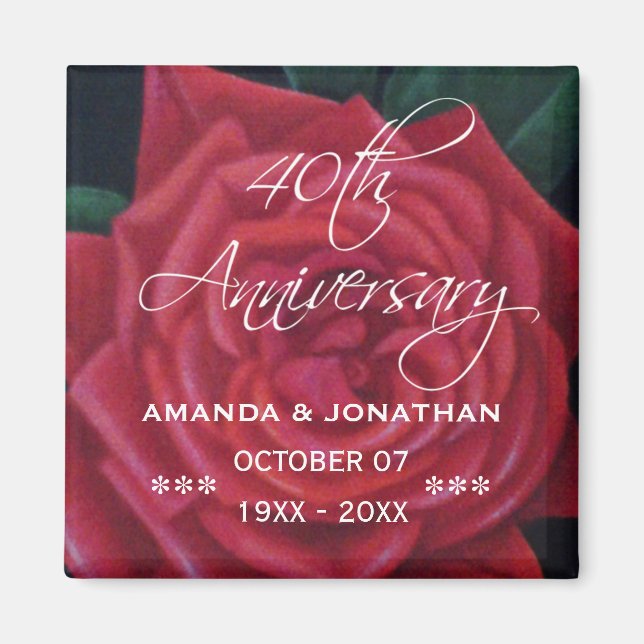 40th Ruby Wedding Anniversary Red Rose Magnet (Front)