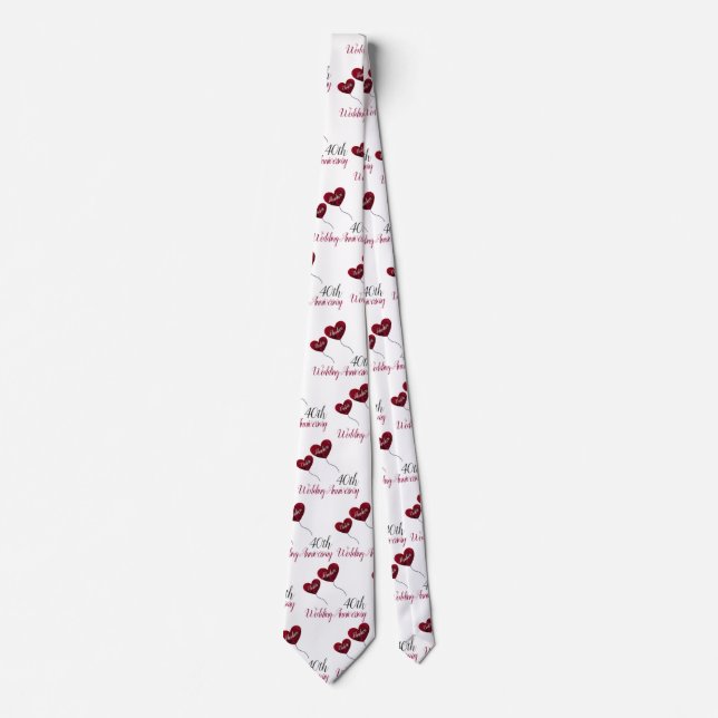 40th Ruby wedding anniversary red & white heart Tie (Front)