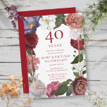 40th Ruby Wedding Anniversary Rose Garden Invitation<br><div class="desc">Featuring decorative country roses tumbling over a faux ruby foil frame enclosing your personalised ruby wedding anniversary details and the happy couple's names set in classic ruby red text. Designed by Thisisnotme©</div>