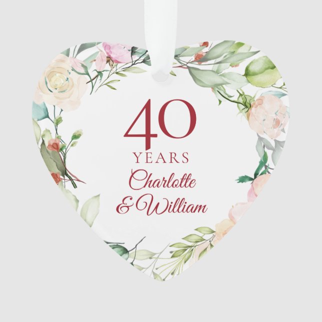 40th Ruby Wedding Anniversary Roses Garland Ornament (Front)
