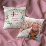 40th Ruby Wedding Anniversary Roses Garland Photo Throw Pillow<br><div class="desc">Featuring a delicate watercolor floral garland,  this chic botanical 40th wedding anniversary keepsake pillow can be personalised with your special anniversary information in elegant ruby red text and your photo on the reverse. Designed by Thisisnotme©</div>