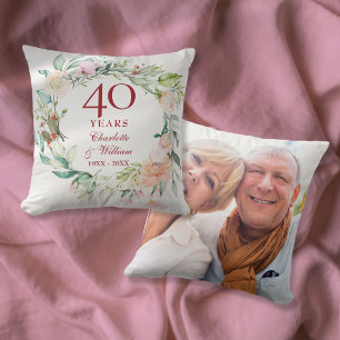 40th Ruby Wedding Anniversary Roses Garland Photo Throw Pillow