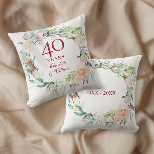 40th Ruby Wedding Anniversary Roses Garland Throw Pillow