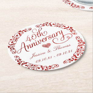 40th Ruby Wedding Anniversary Round Paper Coaster