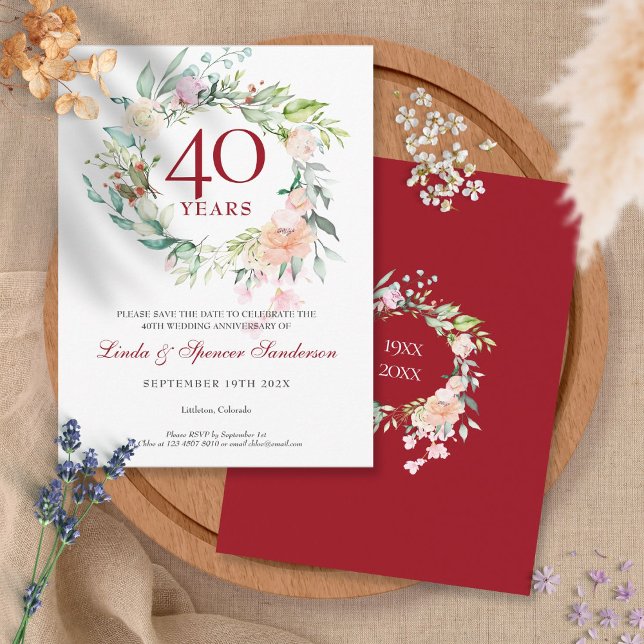 40th Ruby Wedding Anniversary Save the Date Announcement Postcard (Creator Uploaded)