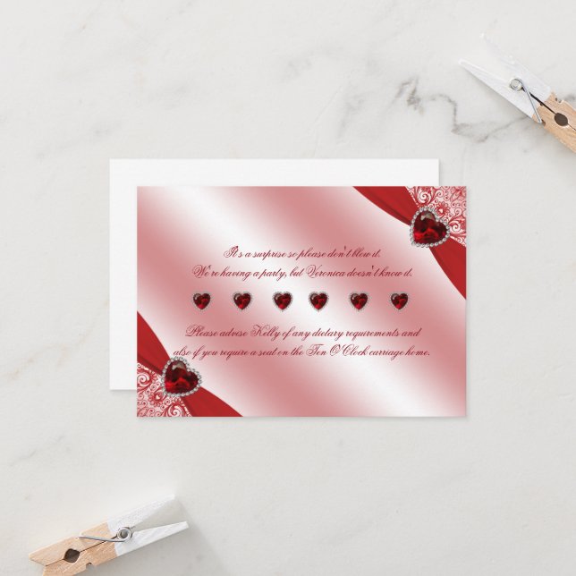 40th Ruby Wedding Anniversary Special Instructions Invitation (Front/Back In Situ)