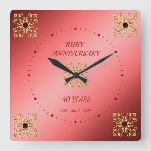 40th Ruby Wedding Anniversary Square Wall Clock