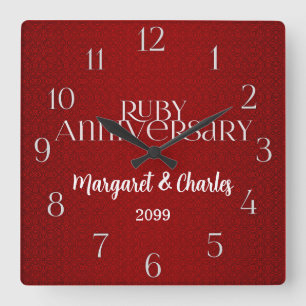 40th Ruby Wedding Annivsersary Custom Square Wall Clock