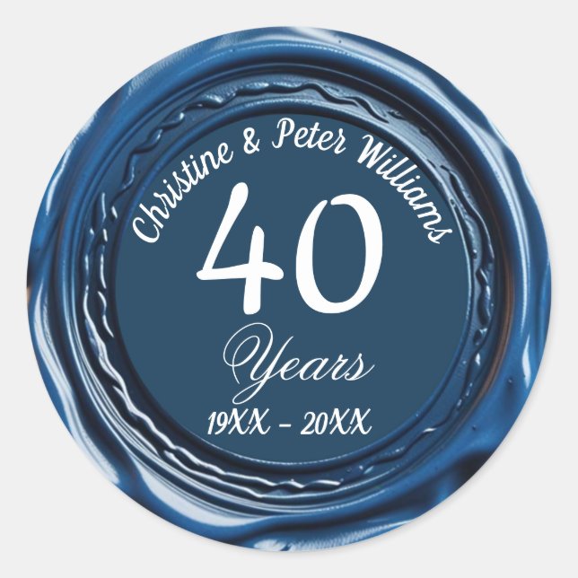 40th Ruby Wedding Blue Wax Seal Sticker (Front)