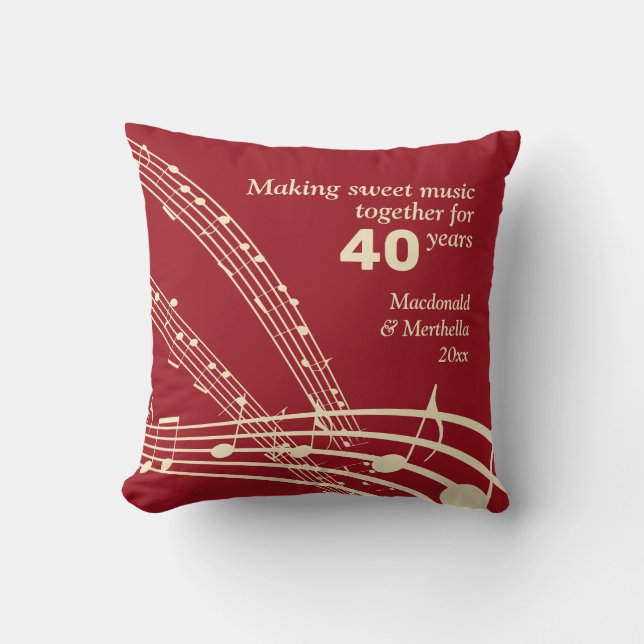 40th RUBY Wedding | Modern | MUSIC NOTES Throw Pillow (Front)