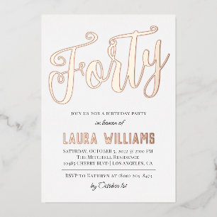 40th Script Word Birthday Foil Invitation