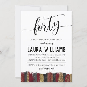 40th Script Word Birthday Invitation