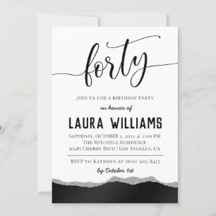 40th Script Word Birthday Invitation