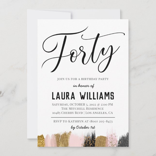 40th Script Word Birthday Invitation (Front)