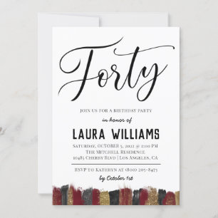 40th Script Word Birthday Invitation