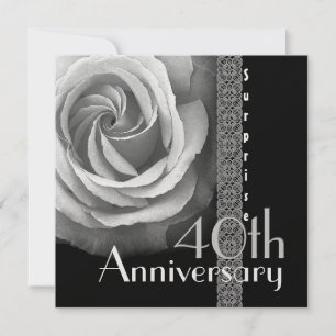 40th SURPRISE Anniversary Invitation - SILVER Rose
