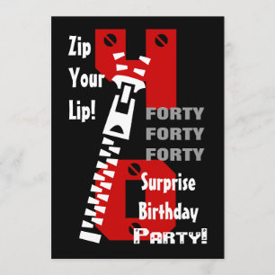 40th SURPRISE Birthday Black Red White B472 Invitation