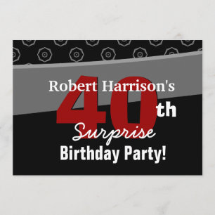 40th Surprise Birthday Black White V541 Invitation