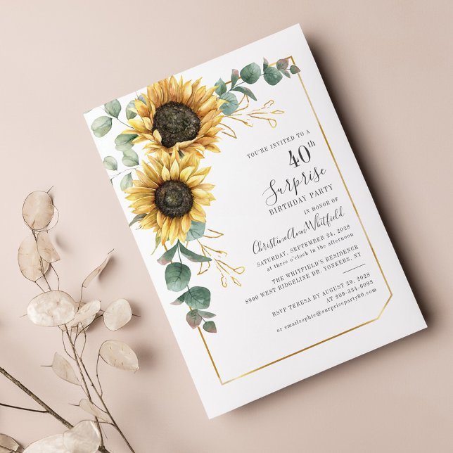 40th Surprise Birthday Floral Greenery Party Invitation (Creator Uploaded)