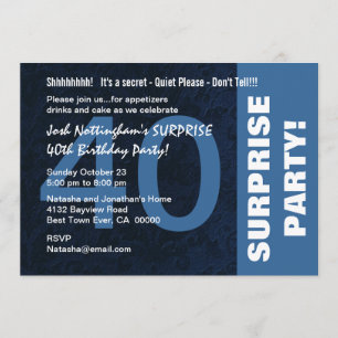 40th SURPRISE Birthday Modern Midnight Blue W1810 Invitation