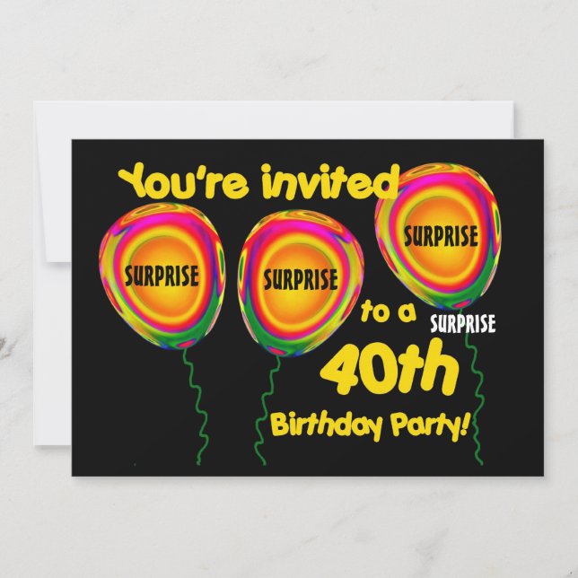 40th SURPRISE Birthday Party Invitation Balloons (Front)