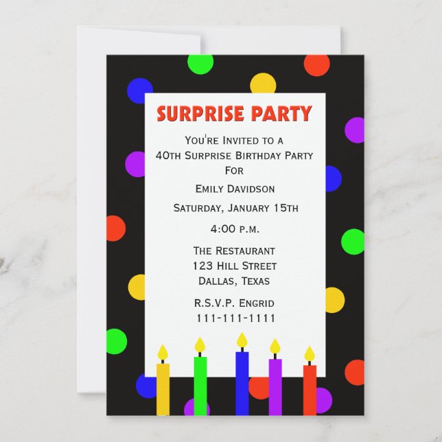 40th Surprise Birthday Party Invitation Dots (Front)