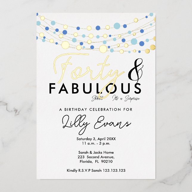 40th surprise birthday party invitation elegant  (Front)