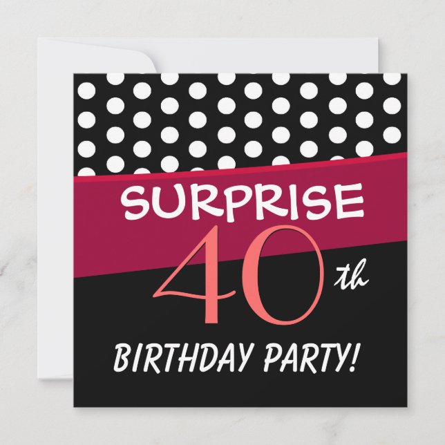 40th Surprise Birthday Party Polka Dot Pattern Invitation (Front)