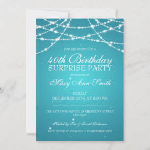 40th Surprise Birthday Party String Stars Turquois Invitation