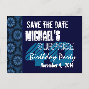 40th Surprise Birthday Save the Date Blue Pattern Announcement Postcard
