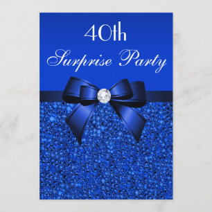 40th Surprise Party Royal Blue Sequins and Bow Invitation