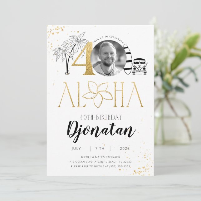40th Tropical Birthday Gold Invitation with Photo (Standing Front)